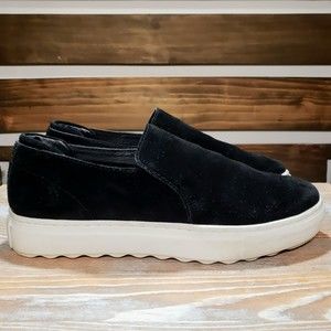 J/Slides Pierre Slip On Sneakers Black Suede Leather Womens Size 7